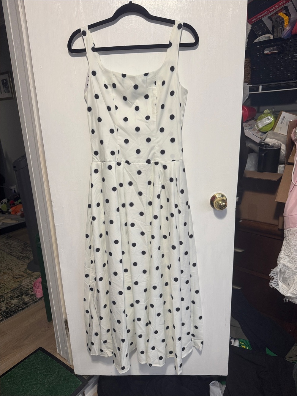 White Polka Dot A-Line Midi Dress